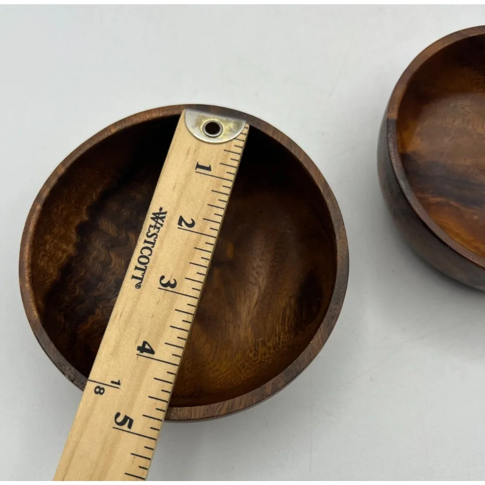 Set 2 Small Wooden Bowls Brown Wood Grain Decorative Snack Nut Serving Dishes